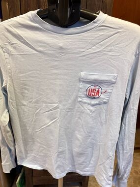 Vineyard Vines Light Blue Long-Sleeve  Pocket Tee with USA hockey Logo size S